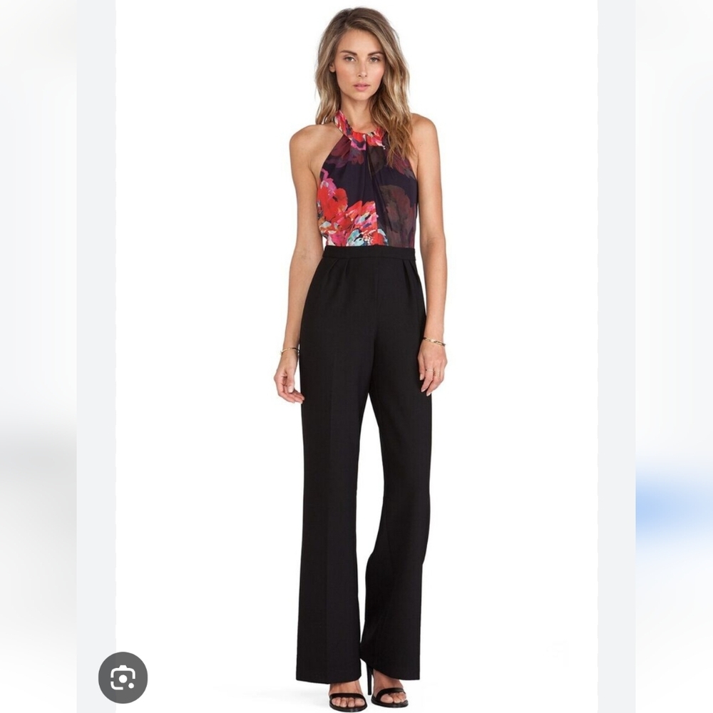 Trina Turk Floral Halter Jumpsuit - Black and Red
